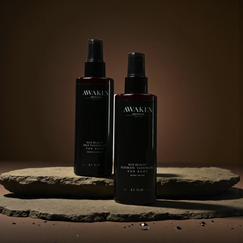 Awaken Aromatic Self Tanning Body Oil – Medium Tone Bronzing Oil | Shea &amp; Coconut Infused Dry Oil
