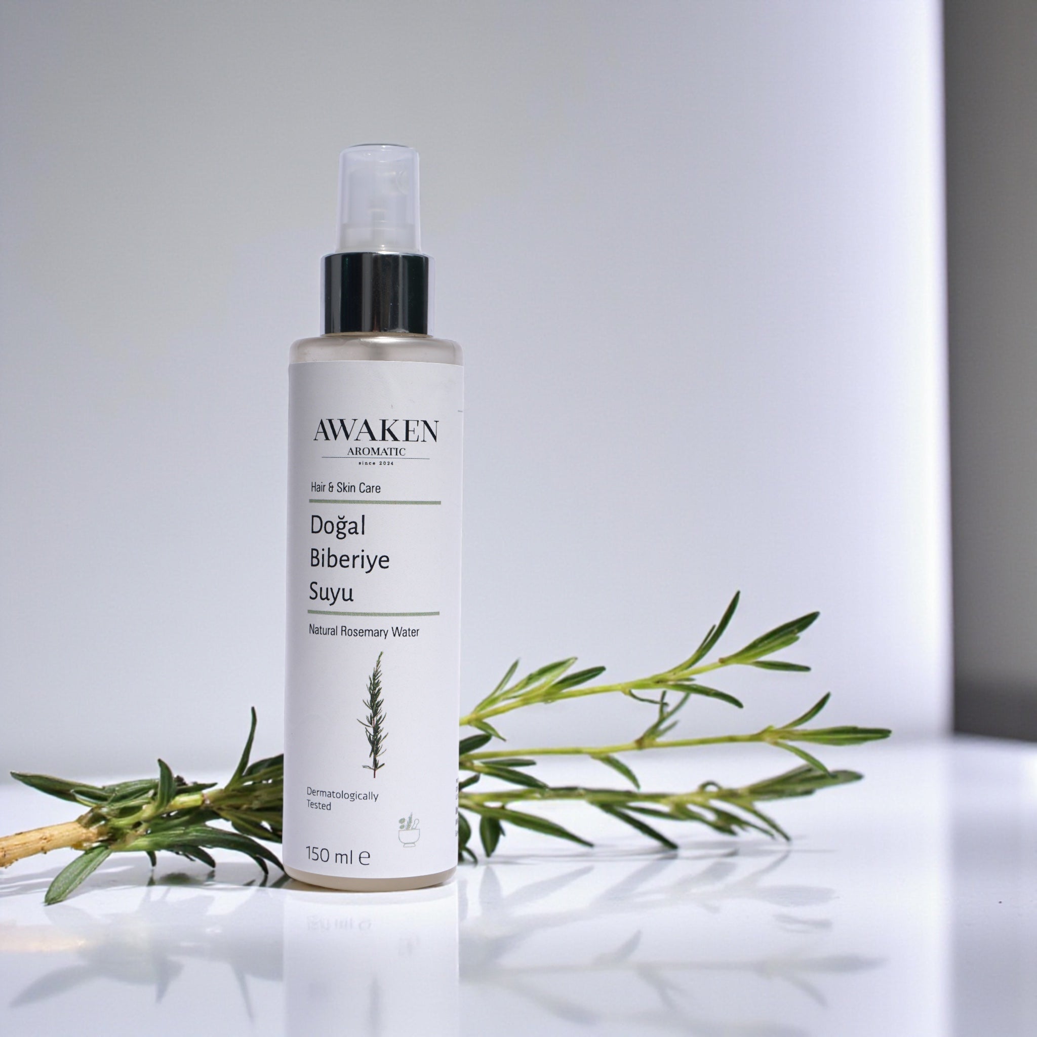Awaken Aromatic 100% Natural Rosemary Water – Doğal Biberiye Suyu | Cilt ve Saç İçin Canlandırıcı Hidrosol